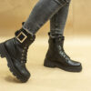 Ecological leather boots with laces ans zipper on the side, colour black